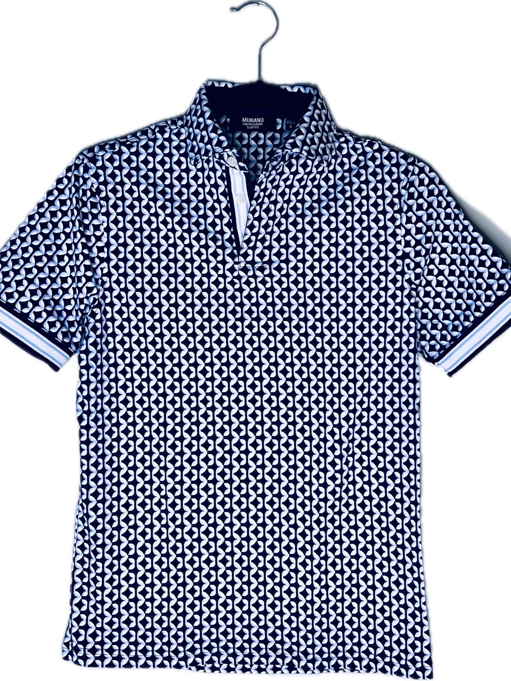 Murano Navy and White Geometric Polo - Men's Short Sleeve